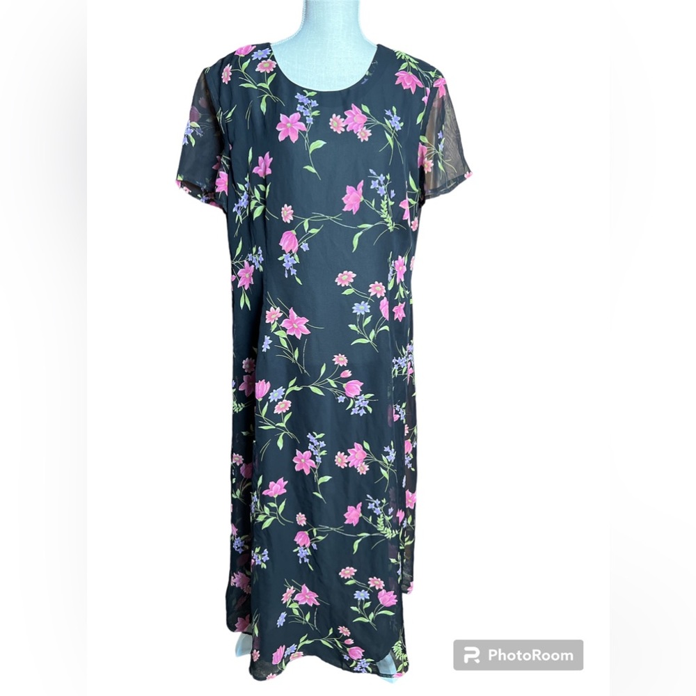 Kathie Lee Collection Black & Pink Floral Floral Maxi Dress